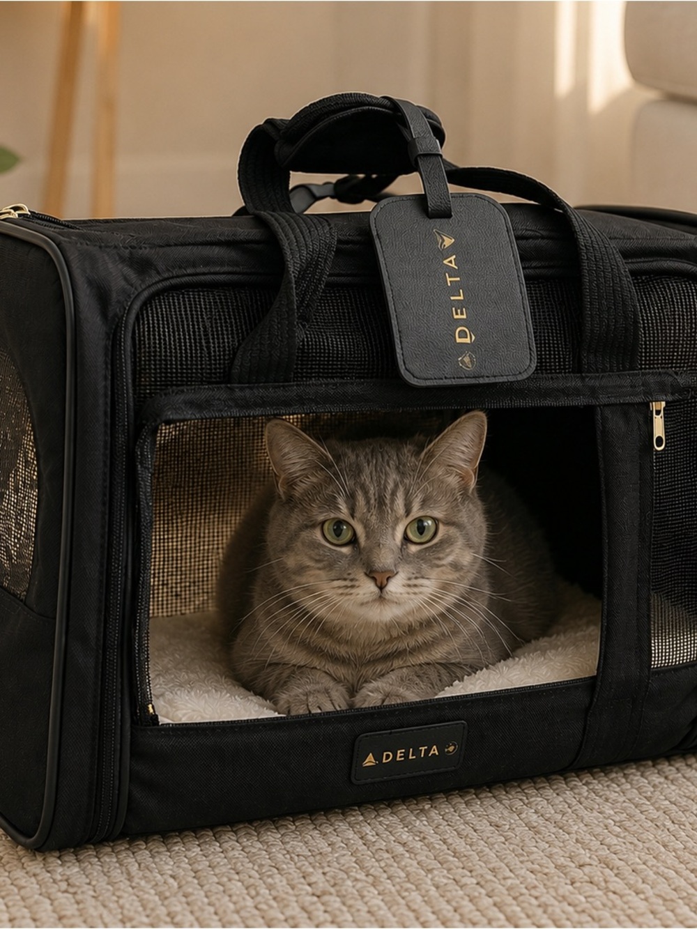 Delta Black Travel Pet Carrier Tote with Mesh Windows
